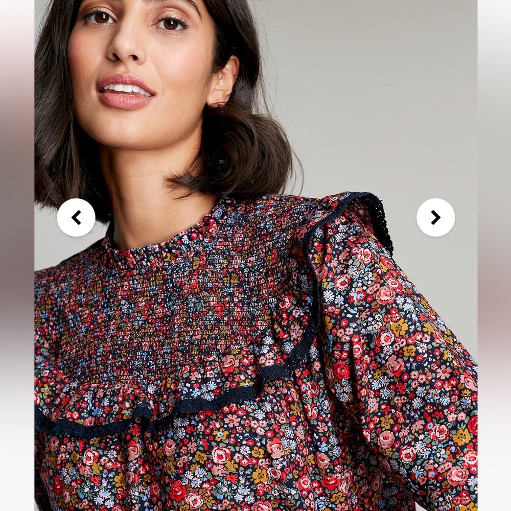 Joules Curved Yoke Top with Frill - Multi color, size 16